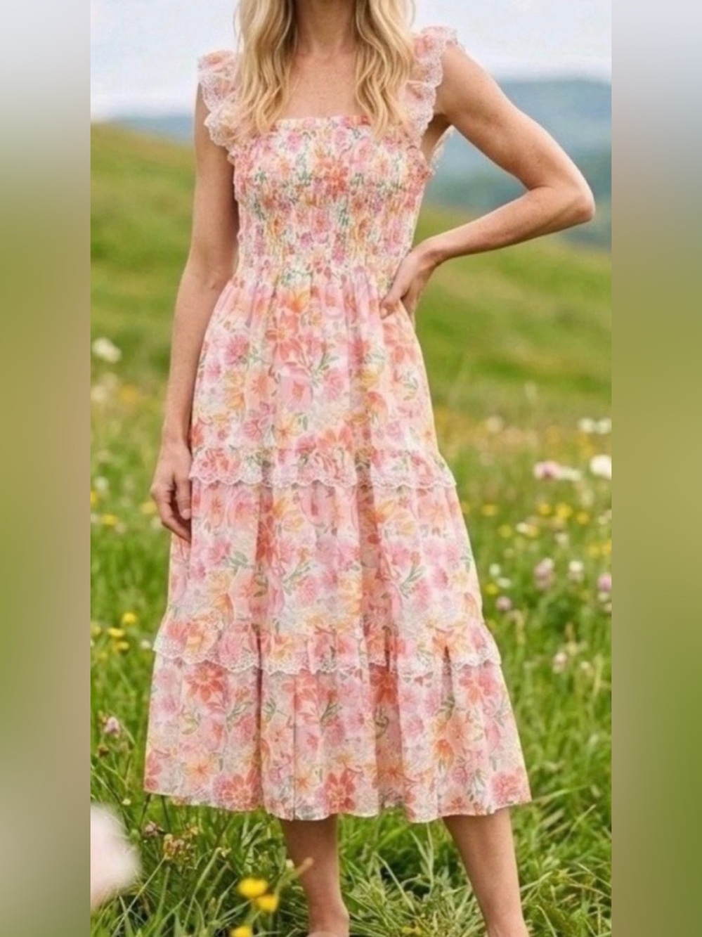 Haute Hippie NWT Floral Maxi Smocked Dress, Size 2